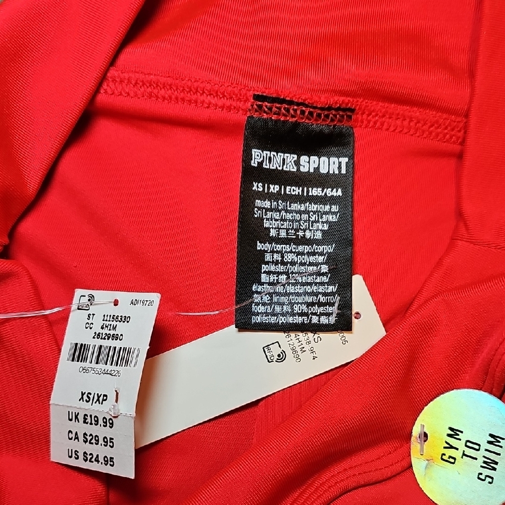 Pink Gym To Swim Red Shorts Bottoms Scrunch Sides Victoria's Secret New NWT E8 - Picture 2 of 4